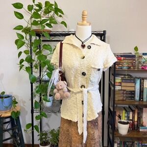 Free People Sweater Cardigan Blouse‎ Button Up Cottage Fairy Women M Cotton Boho